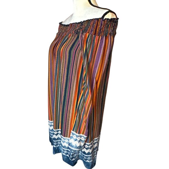 Boho Hippie Off Shoulder Dress Lrg Stretch Neckline Coastal Chic Cocktail Bebop - Picture 6 of 11